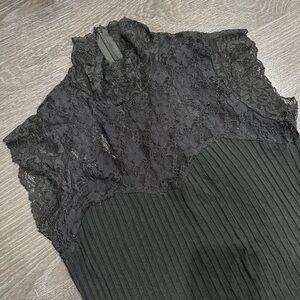 Black Lace Ribbed Knit Top